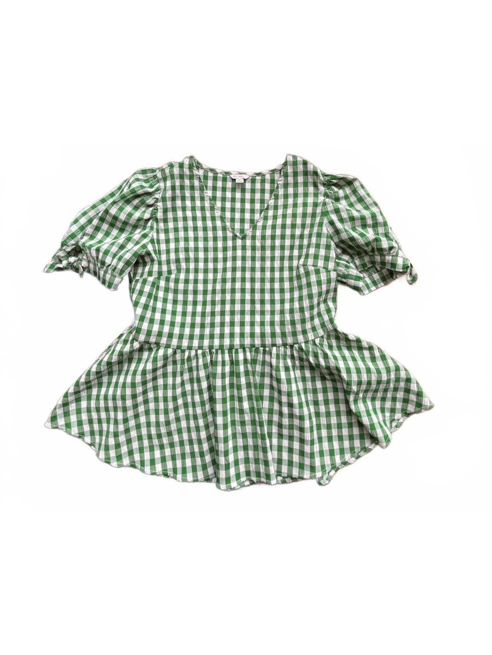 Green gingham puff sleeve top